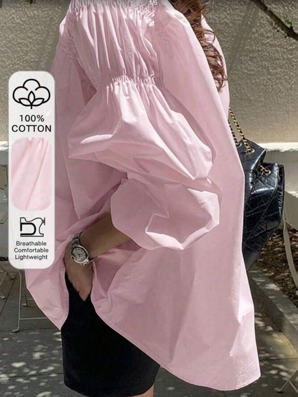 Pink Cotton Blouse - Button Down Long Sleeve Oversized Top. Sz.6 (XL)